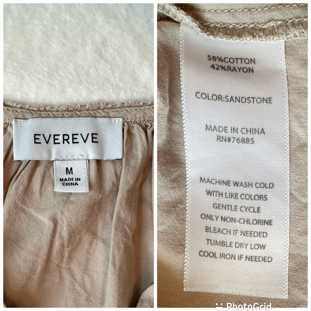 Evereve Elli Top Blouse Sandstone Poplin Blouson Crochet Balloon Sleeves, M - Picture 14 of 16